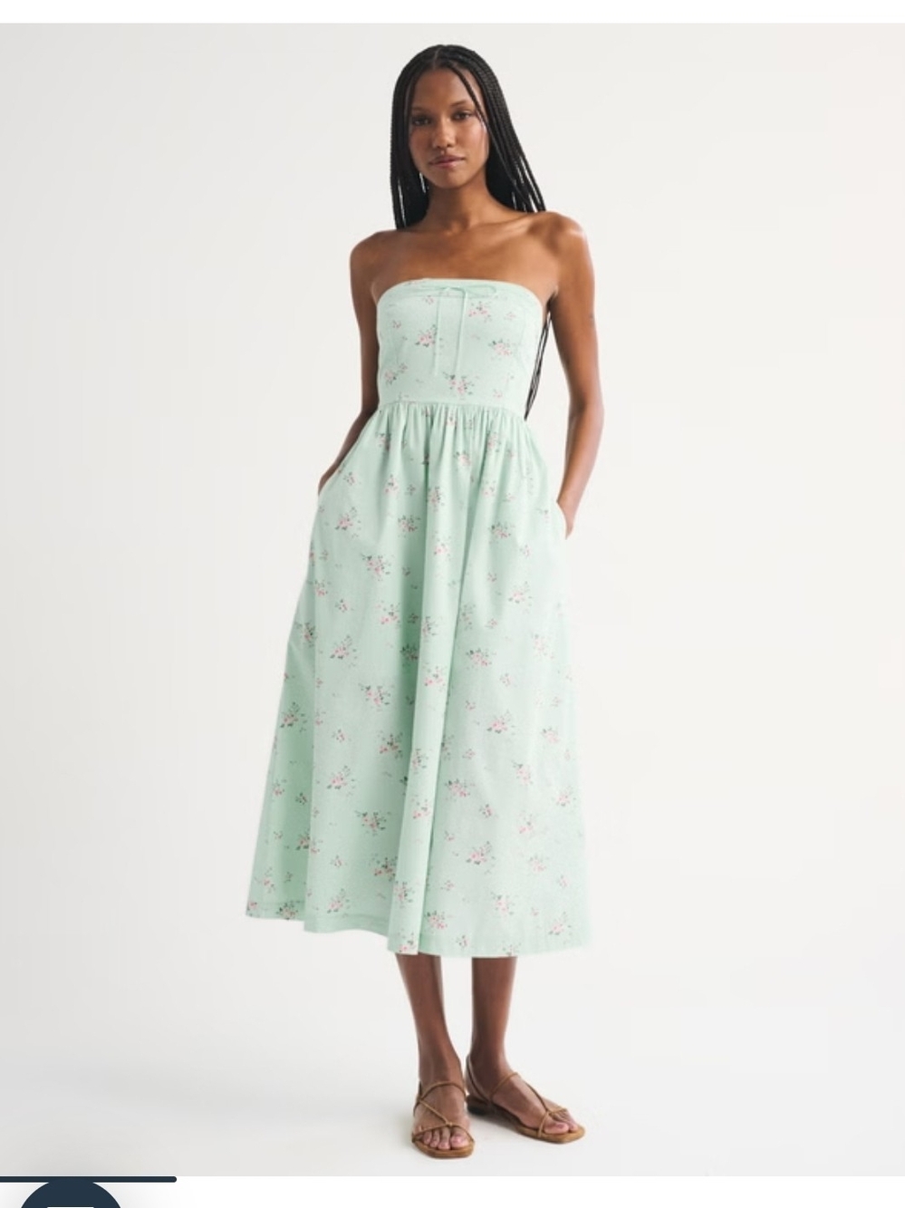 Abercrombie & Fitch Strapless Mint Green Floral Midi Dress